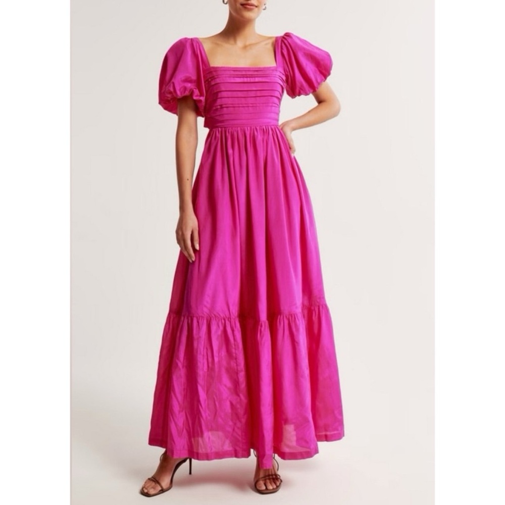 Abercrombie & Fitch Fuchsia Puff Sleeve Maxi Dress